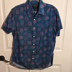 Bonobos Men's Casual Shirt with Blue and Pink Feather Pattern